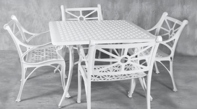 Vega Diamond Aluminium Square Table with 4Chairs